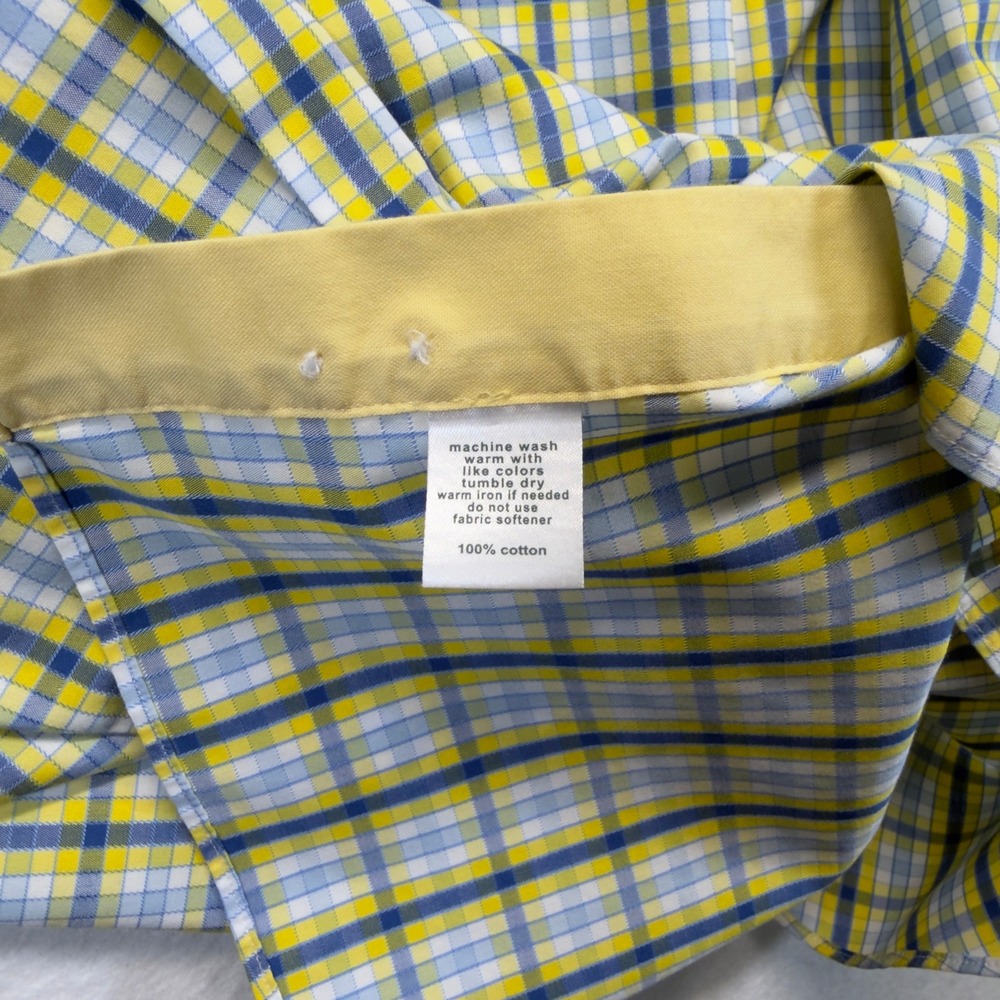 Paul Fredrick Dress Shirt Mens 18-37 Tailored Fit Non-Iron Yellow Blue Plaid - Picture 7 of 7